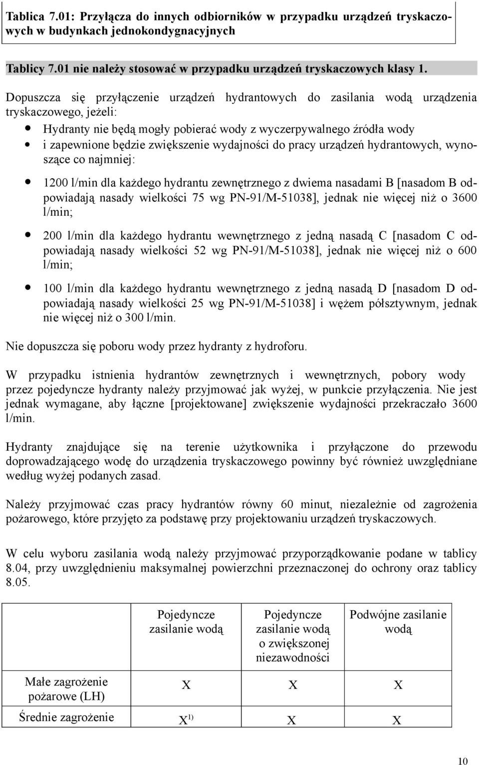 zwiększenie wydajności do pracy urządzeń hydrantowych, wynoszące co najmniej: 1200 l/min dla każdego hydrantu zewnętrznego z dwiema nasadami B [nasadom B odpowiadają nasady wielkości 75 wg