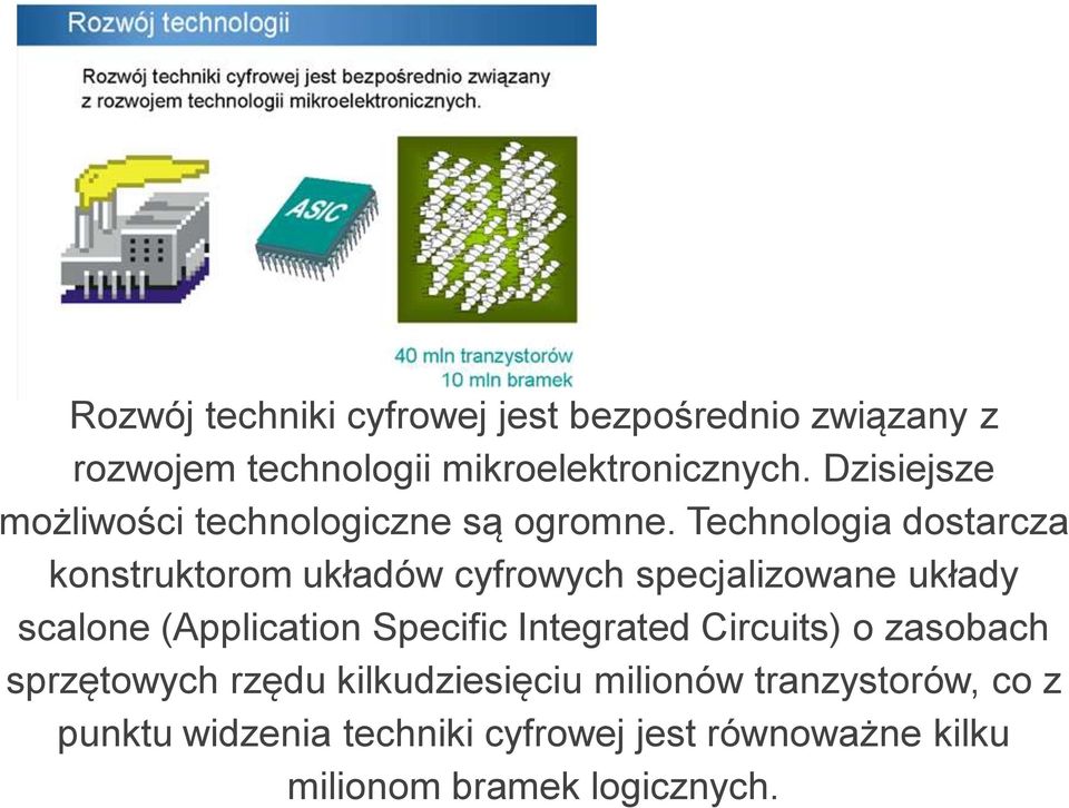 Technologia dostarcza konstruktorom układów cyfrowych specjalizowane układy scalone (Application Specific