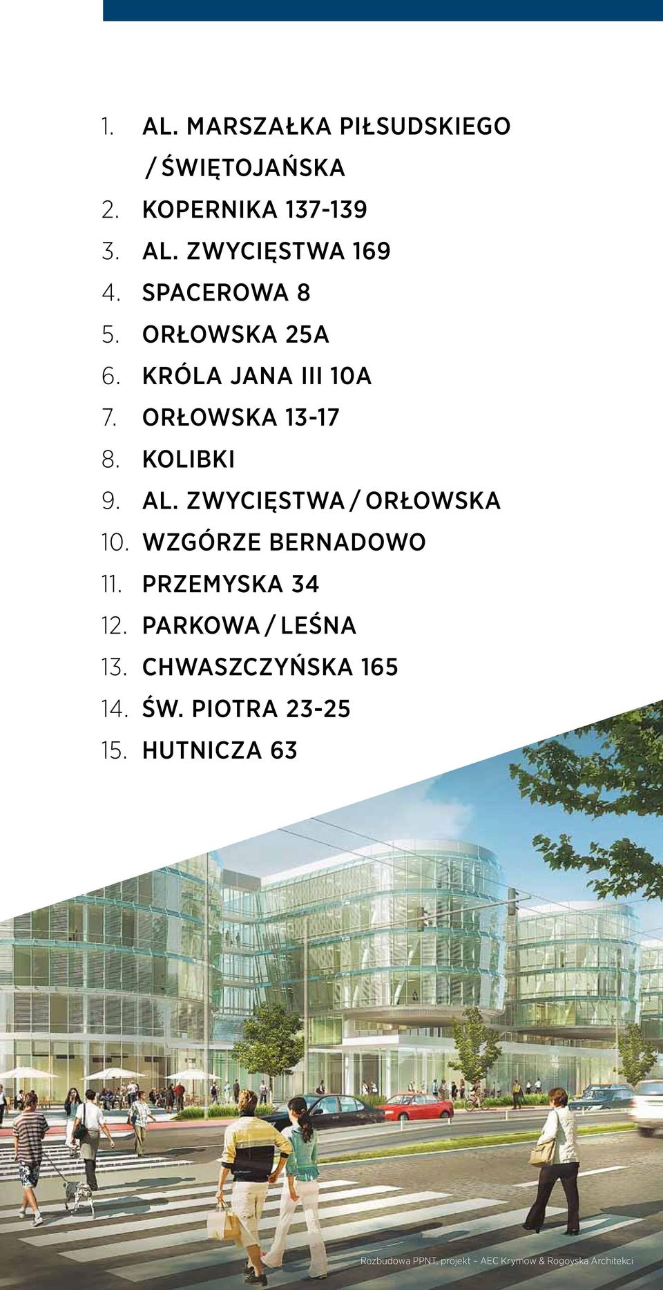 Zwycięstwa / Orłowska 10. Wzgórze Bernadowo 11. Przemyska 34 12. Parkowa / Leśna 13.