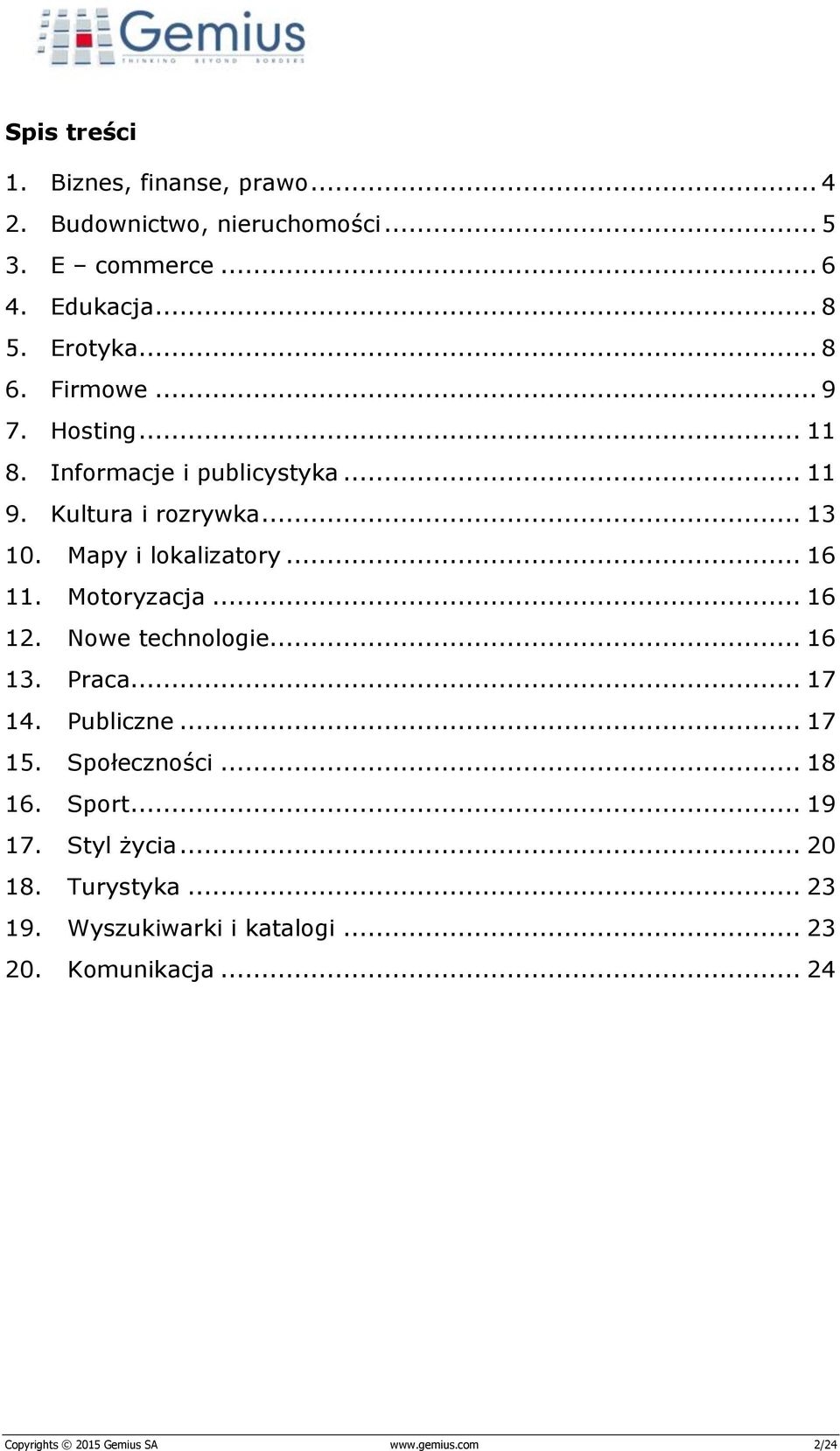 Motoryzacja... 16 12. Nowe technologie... 16 13. Praca... 17 14. Publiczne... 17 15. Społeczności... 18 16. Sport... 19 17.