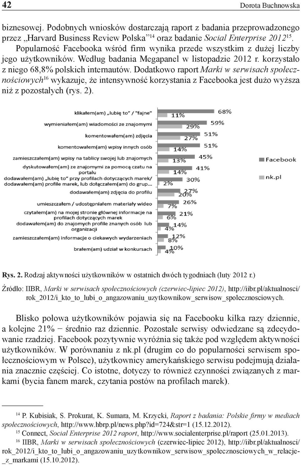 Dodatkowo raport Marki w serwisach społecznościowych 16 wykazuje, że intensywność korzystania z Facebooka jest dużo wyższa niż z pozostałych (rys. 2)