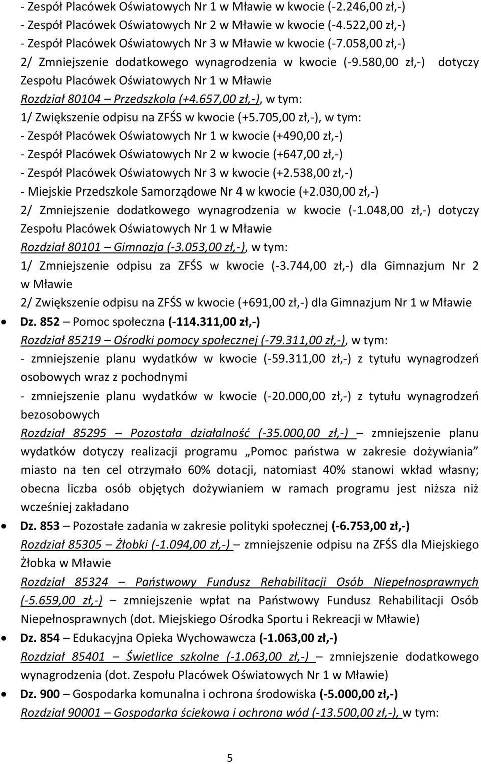 657,00 zł,-), w tym: 1/ Zwiększenie odpisu na ZFŚS w kwocie (+5.