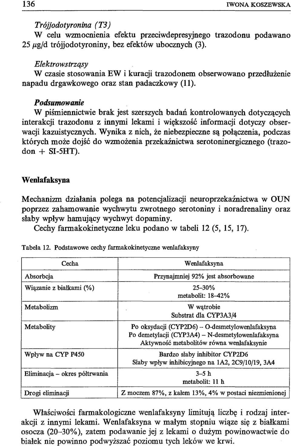 Podsumowanie W piśmiennictwie brak jest szerszych badań kontrolowanych dotyczących interakcji trazodonu z innymi lekami i większość informacji dotyczy obserwacji kazuistycznych.