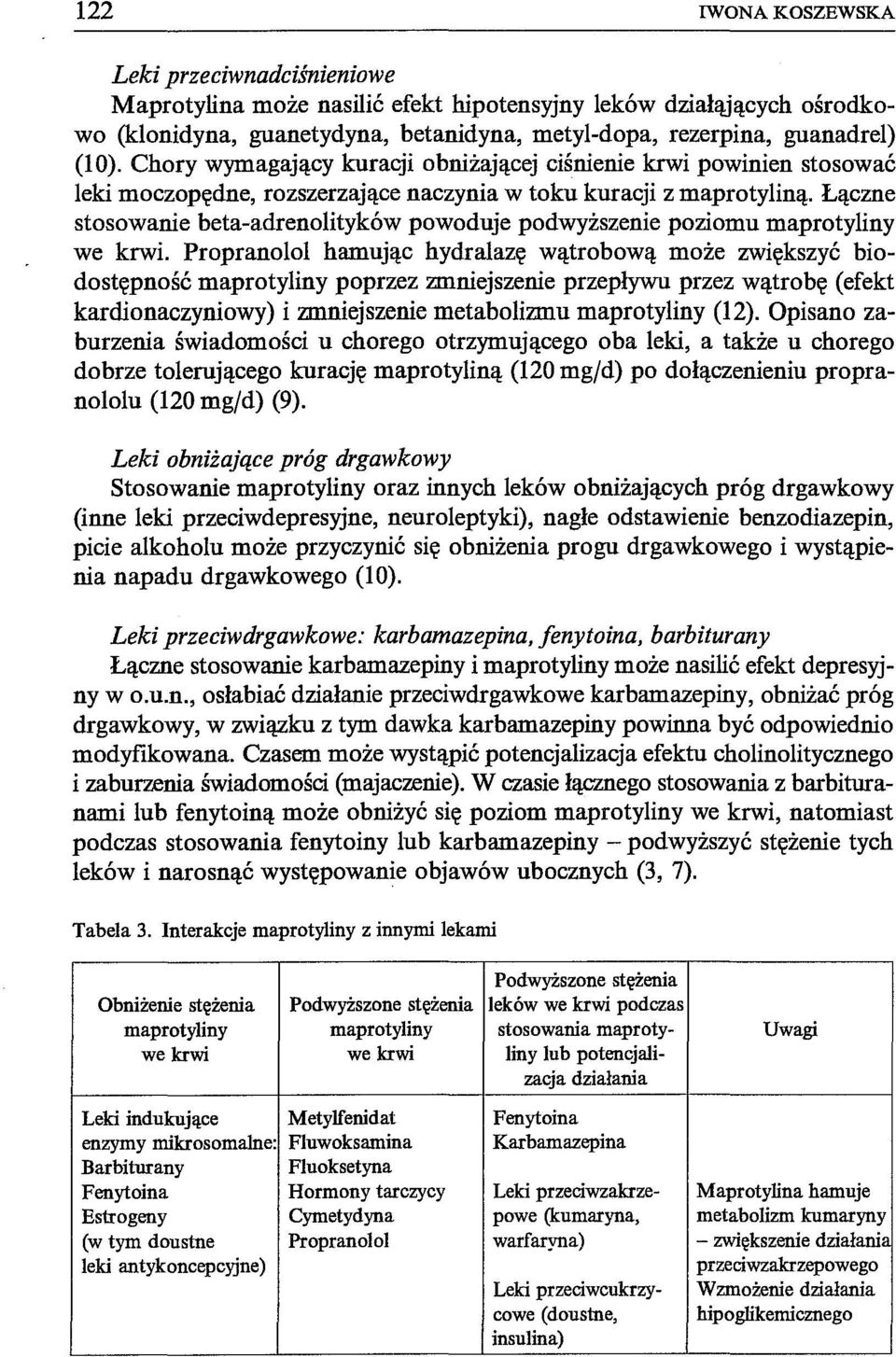 Łączne stosowanie beta-adrenolityków powoduje podwyższenie poziomu maprotyliny we krwi.