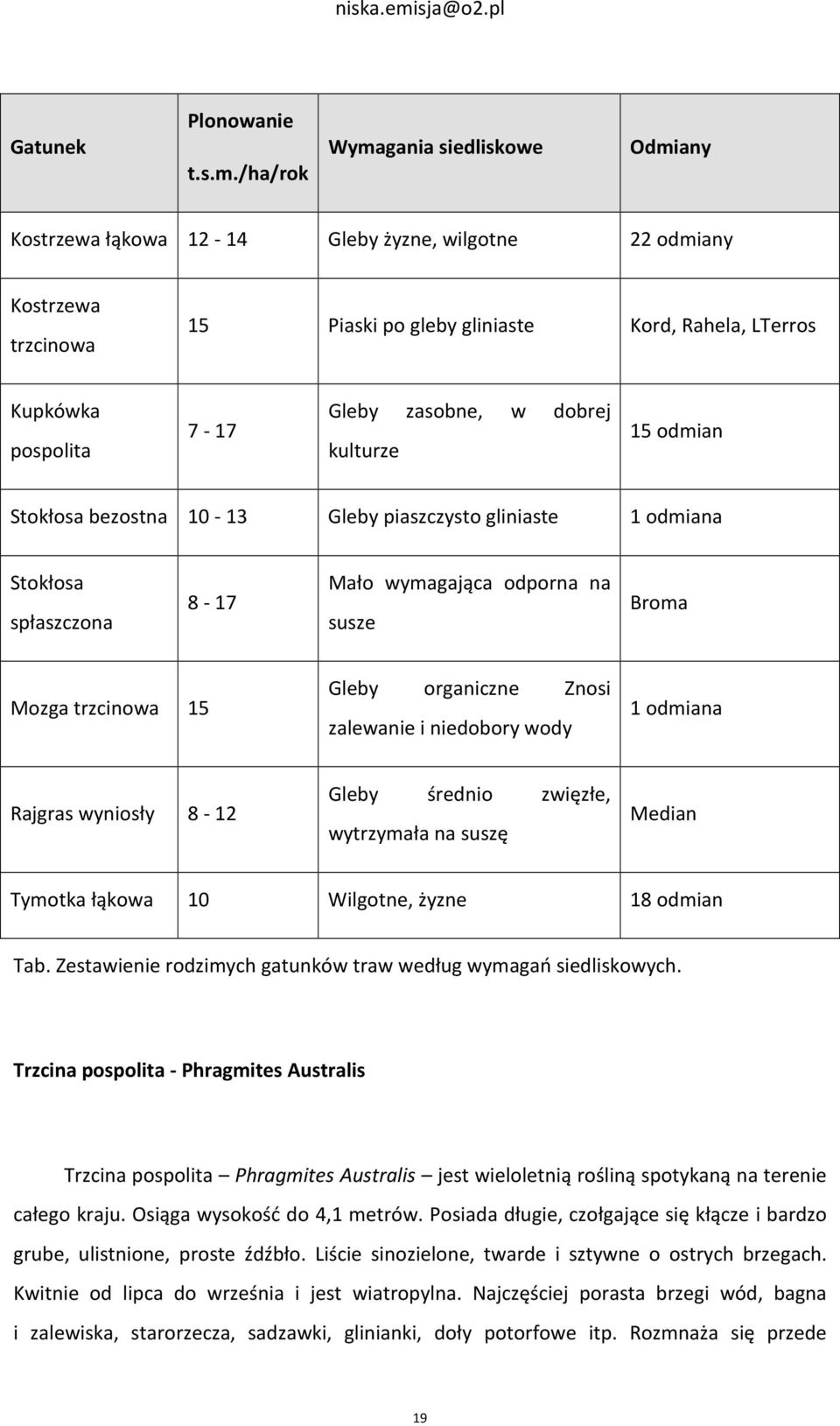 zasobne, w dobrej kulturze 15 odmian Stokłosa bezostna 10-13 Gleby piaszczysto gliniaste 1 odmiana Stokłosa spłaszczona 8-17 Mało wymagająca odporna na susze Broma Mozga trzcinowa 15 Gleby organiczne