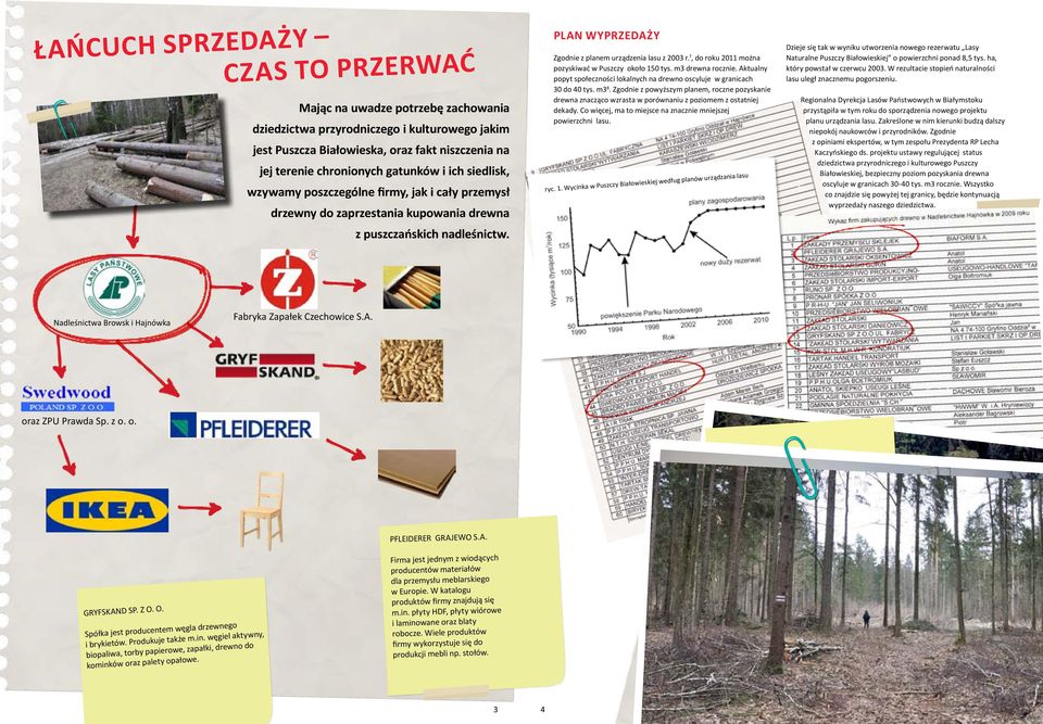 Plan wyprzedaży Zgodnie z planem urządzenia lasu z 2003 r. 7, do roku 2011 można pozyskiwać w Puszczy około 150 tys. m3 drewna rocznie.