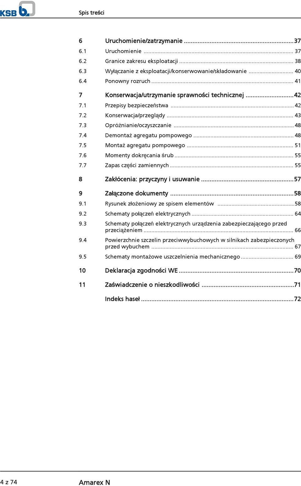 5 Montaż agregatu pompowego... 51 7.6 Momenty dokręcania śrub... 55 7.7 Zapas części zamiennych... 55 8 Zakłócenia: przyczyny i usuwanie...57 9 Załączone dokumenty...58 9.