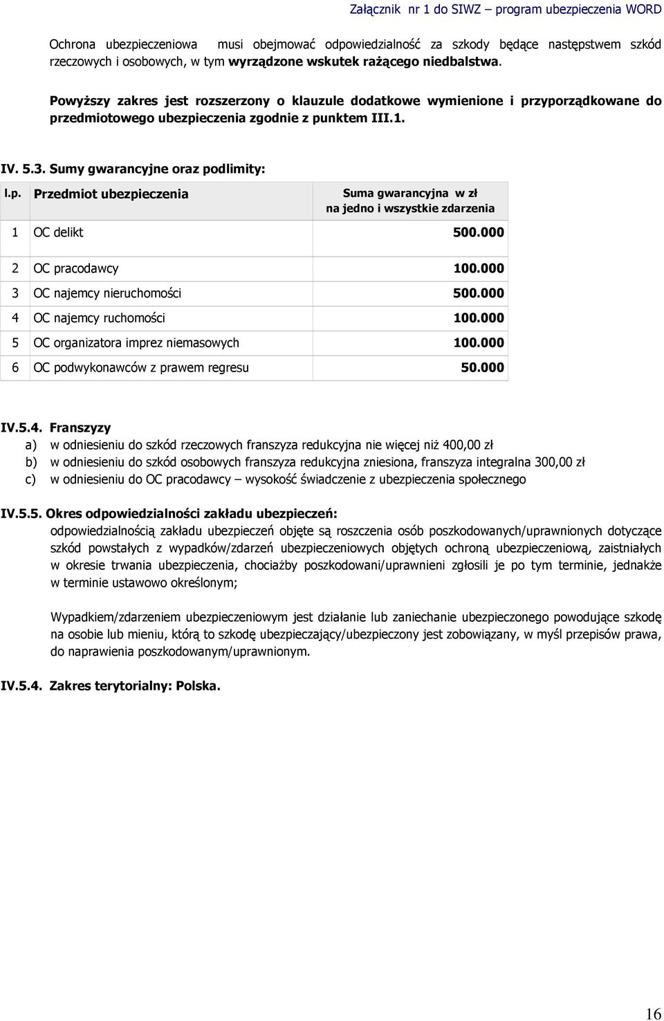 000 2 OC pacodawcy 100.000 3 OC najemcy nieuchomości 500.000 4 