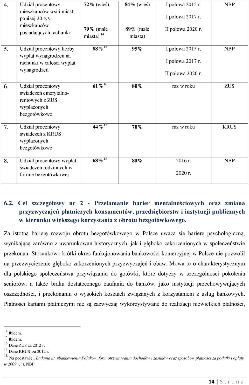 Udział procentowy świadczeń emerytalnorentowych z ZUS wypłaconych bezgotówkowo 7. Udział procentowy świadczeń z KRUS wypłaconych bezgotówkowo 61% 16 80% raz w roku ZUS 44% 17 70% raz w roku KRUS 8.