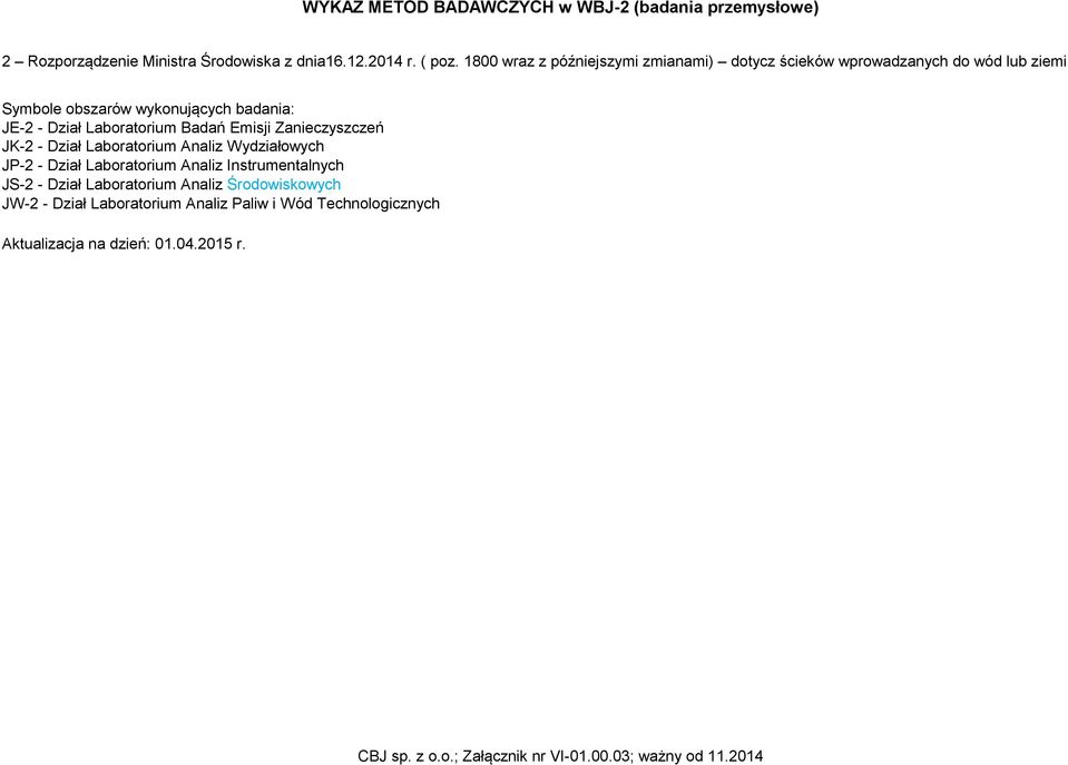 JE-2 - Dział Laboratorium Badań Emisji Zanieczyszczeń JK-2 - Dział Laboratorium Analiz Wydziałowych JP-2 - Dział