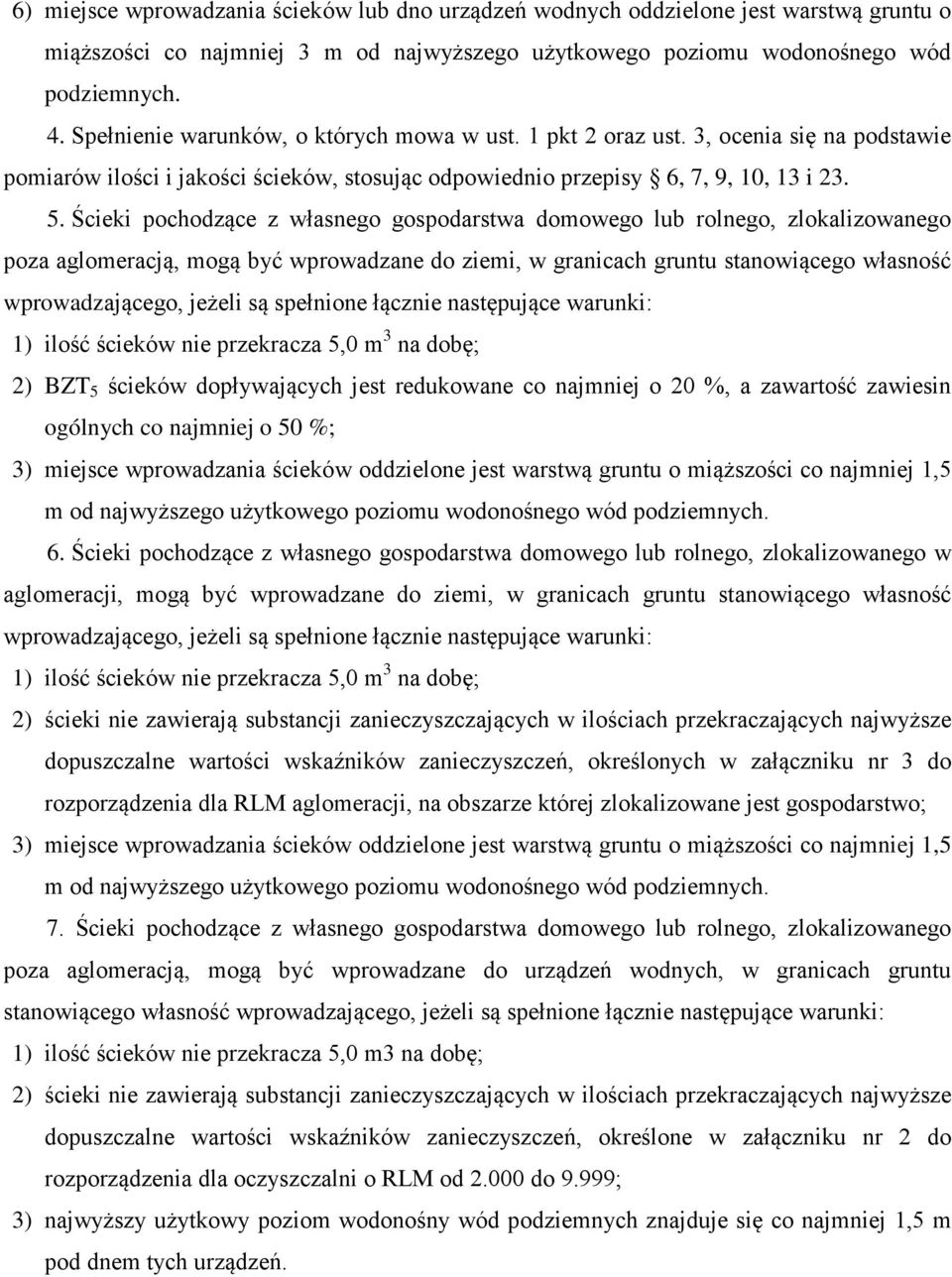 Ścieki pochodzące z własnego gospodarstwa domowego rolnego, zlokalizowanego poza aglomeracją, mogą być wprowadzane do ziemi, w granicach gruntu stanowiącego własność wprowadzającego, jeżeli są