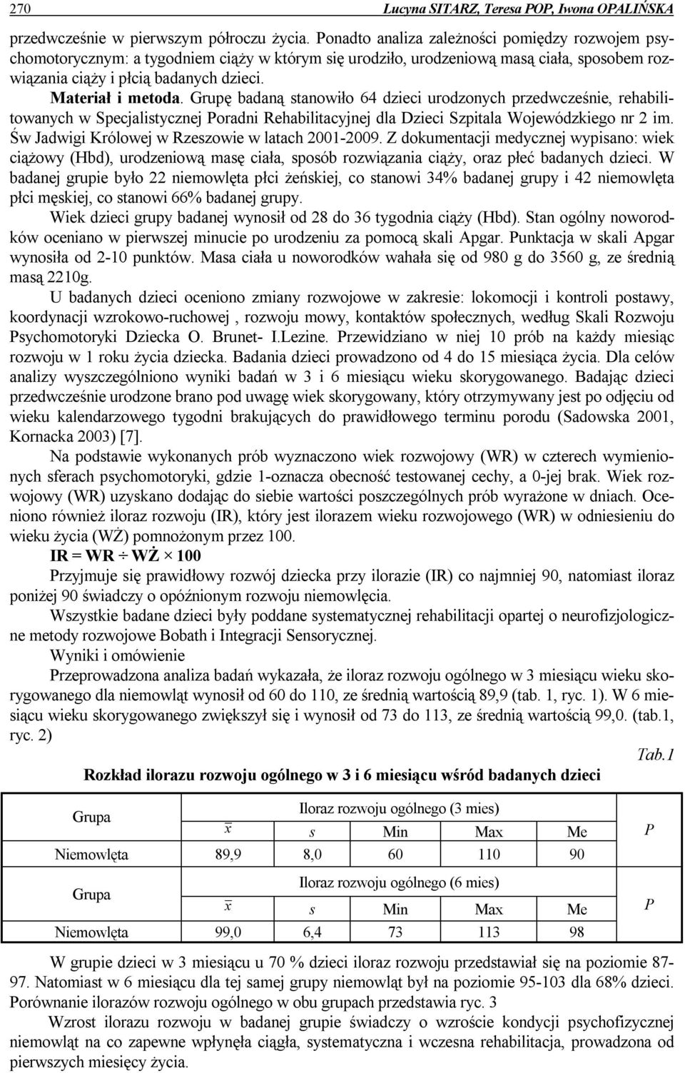 Gruę badaną stanowiło 64 dzieci urodzonych rzedwcześnie, rehabilitowanych w Secjalistycznej Poradni Rehabilitacyjnej dla Dzieci Szitala Wojewódzkiego nr 2 im.