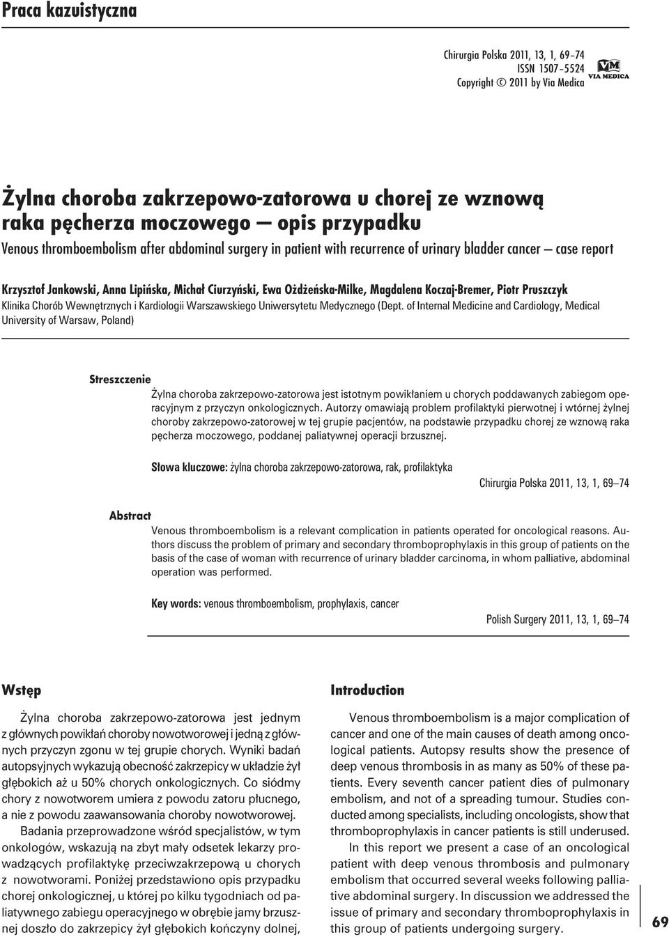 Koczaj-Bremer, Piotr Pruszczyk Klinika Chorób Wewnętrznych i Kardiologii Warszawskiego Uniwersytetu Medycznego (Dept.