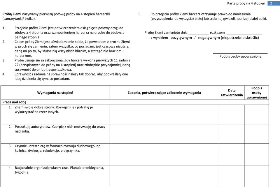 Celem próby Ziemi jest uświadomienie sobie, że powstałem z prochu Ziemi i w proch się zamienię, zatem wszystko, co posiadam, jest czasową nicością, daną mi po to, by służyć nią wszystkich bliźnim, a