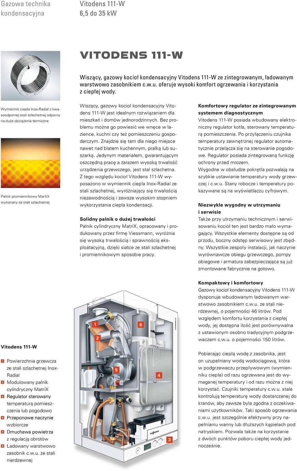 Wymiennik ciepła Inox-Radial z kwasoodpornej stali szlachetnej odporny na duże obciążenia termiczne Palnik promiennikowy MartiX wykonany ze stali szlachetnej Wiszący, gazowy kocioł kondensacyjny