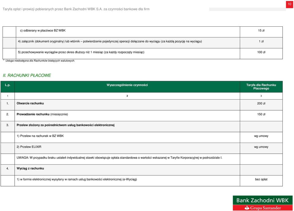 Otwarcie rachunku 200 zł 2. Prowadzenie rachunku (miesięcznie) 150 zł 3.