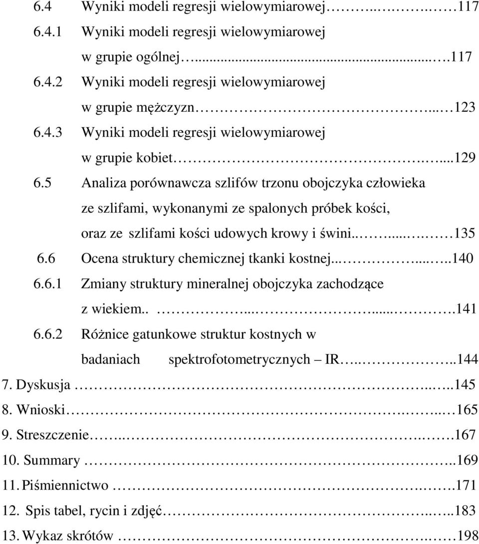 6 Ocena struktury chemicznej tkanki kostnej........140 6.6.1 Zmiany struktury mineralnej obojczyka zachodzące z wiekiem.........141 6.6.2 Różnice gatunkowe struktur kostnych w badaniach spektrofotometrycznych IR.