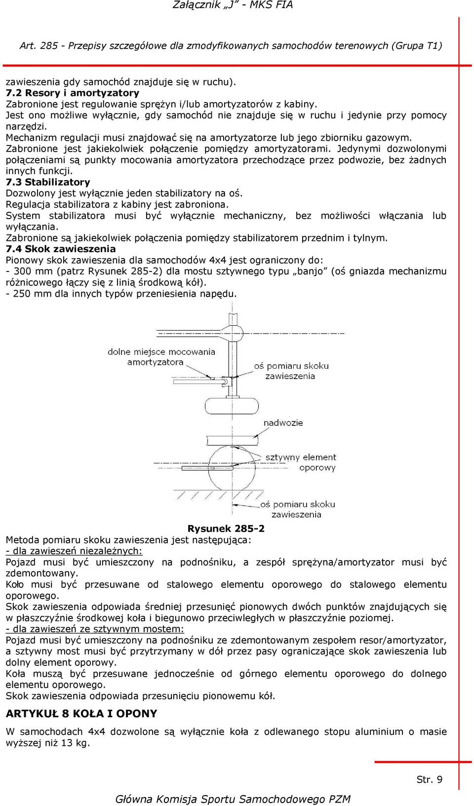 Zabronione jest jakiekolwiek połączenie pomiędzy amortyzatorami. Jedynymi dozwolonymi połączeniami są punkty mocowania amortyzatora przechodzące przez podwozie, bez żadnych innych funkcji. 7.
