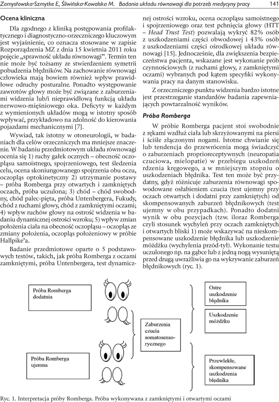 stosowane w zapisie Rozporządzenia MZ z dnia 15 kwietnia 2011 roku pojęcie sprawność układu równowagi. Termin ten nie może być tożsamy ze stwierdzeniem symetrii pobudzenia błędników.