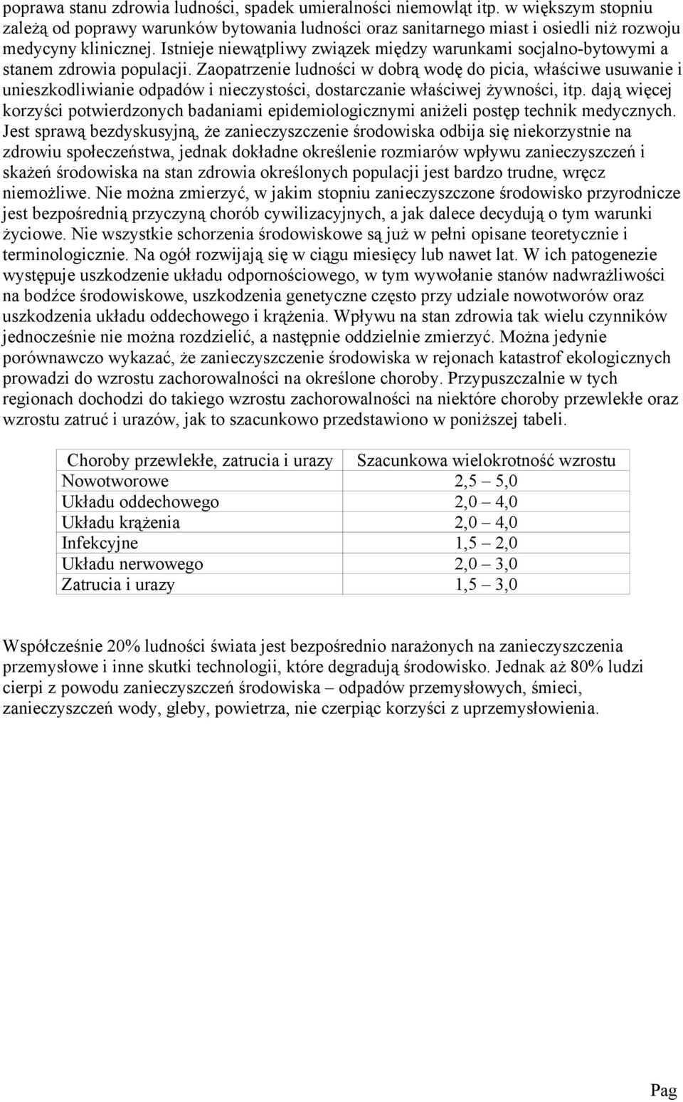 Zaopatrzni ludności w dobrą wodę do picia, właściw usuwani i uniszkodliwiani odpadów i niczystości, dostarczani właściwj żywności, itp.