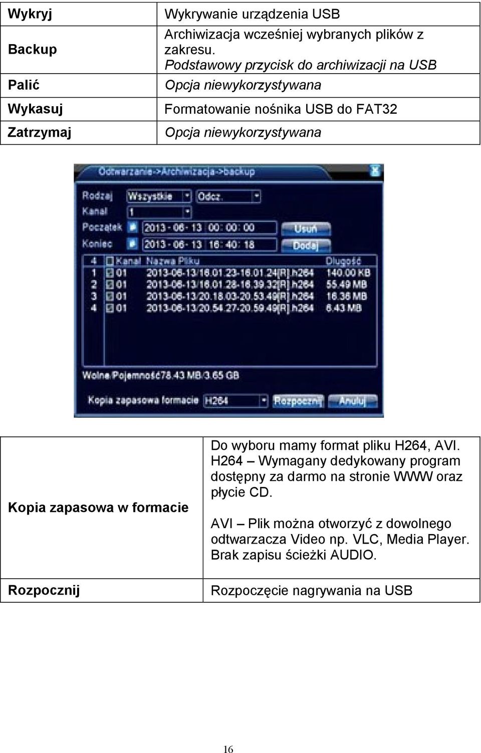 zapasowa w formacie Rozpocznij Do wyboru mamy format pliku H264, AVI.