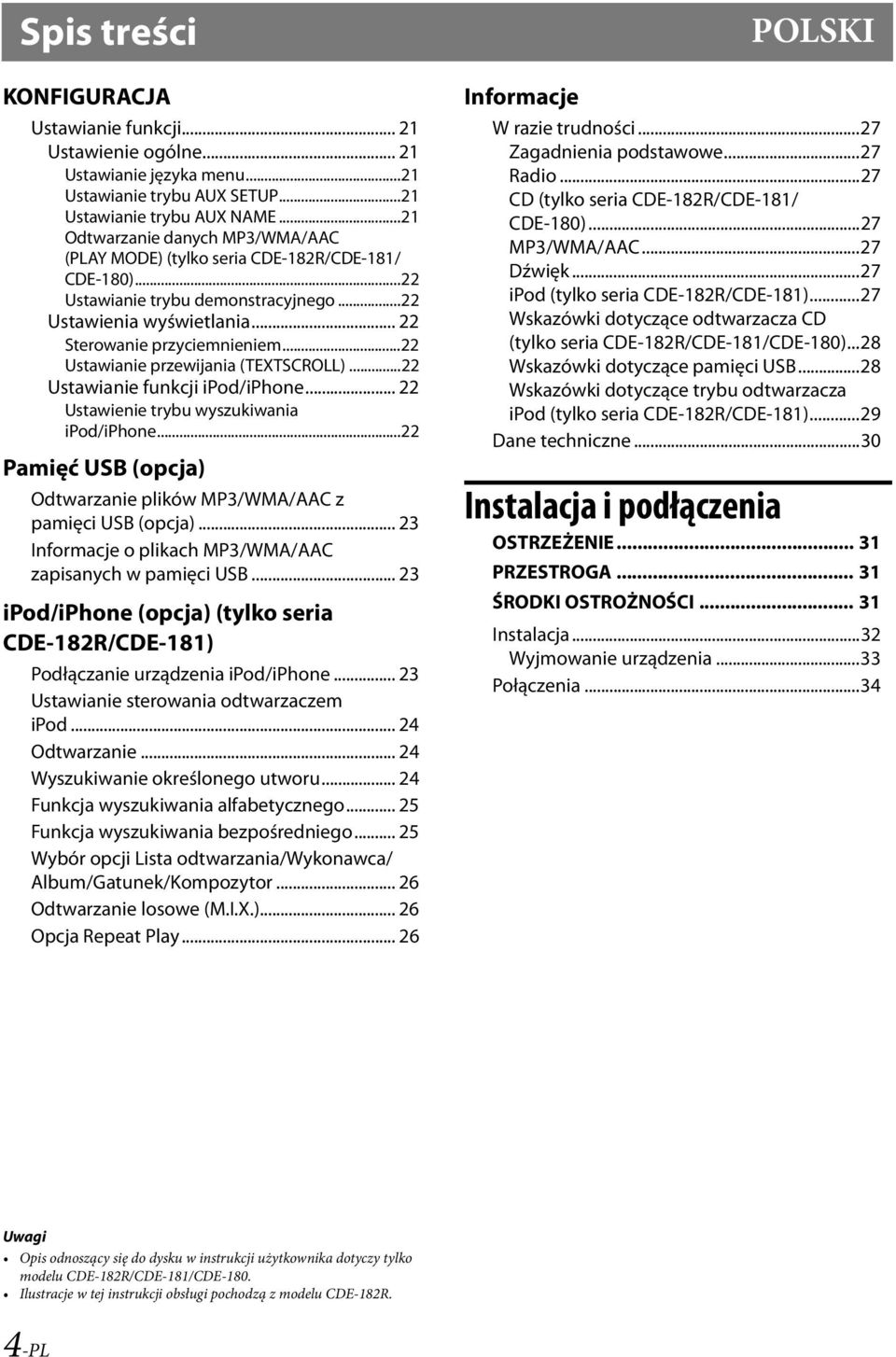 ..22 Ustawianie przewijania (TEXTSCROLL)...22 Ustawianie funkcji ipod/iphone... 22 Ustawienie trybu wyszukiwania ipod/iphone...22 Pamięć USB (opcja) Odtwarzanie plików MP3/WMA/AAC z pamięci USB (opcja).