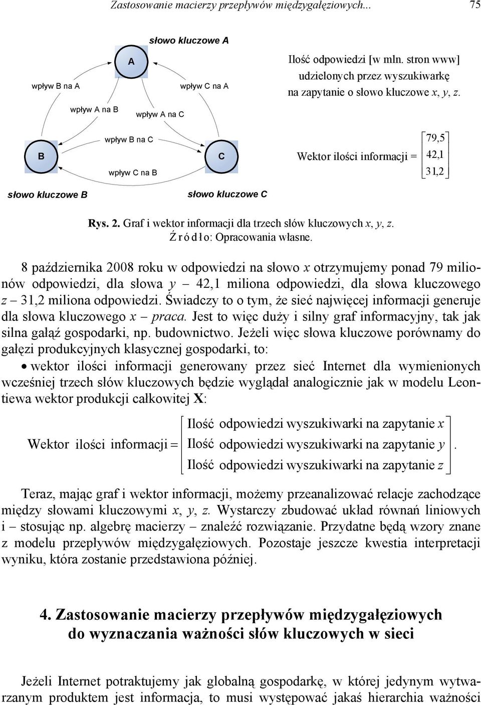 Graf i wektor informacji dla trzech słów kluczowych x, y, z. Ź ródł o: Opracowania własne.