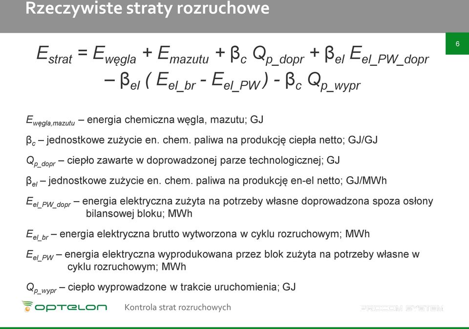 paliwa na produkcję ciepła netto; GJ/GJ Q p_dopr ciepło zawarte w doprowadzonej parze technologicznej; GJ β el jednostkowe zużycie en. chem.