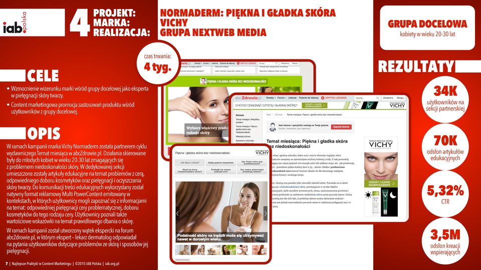 34K użytkowników na sekcji partnerskiej W ramach kampanii marka Vichy Normaderm została partnerem cyklu wydawniczego Temat miesiąca w abczdrowie.pl.