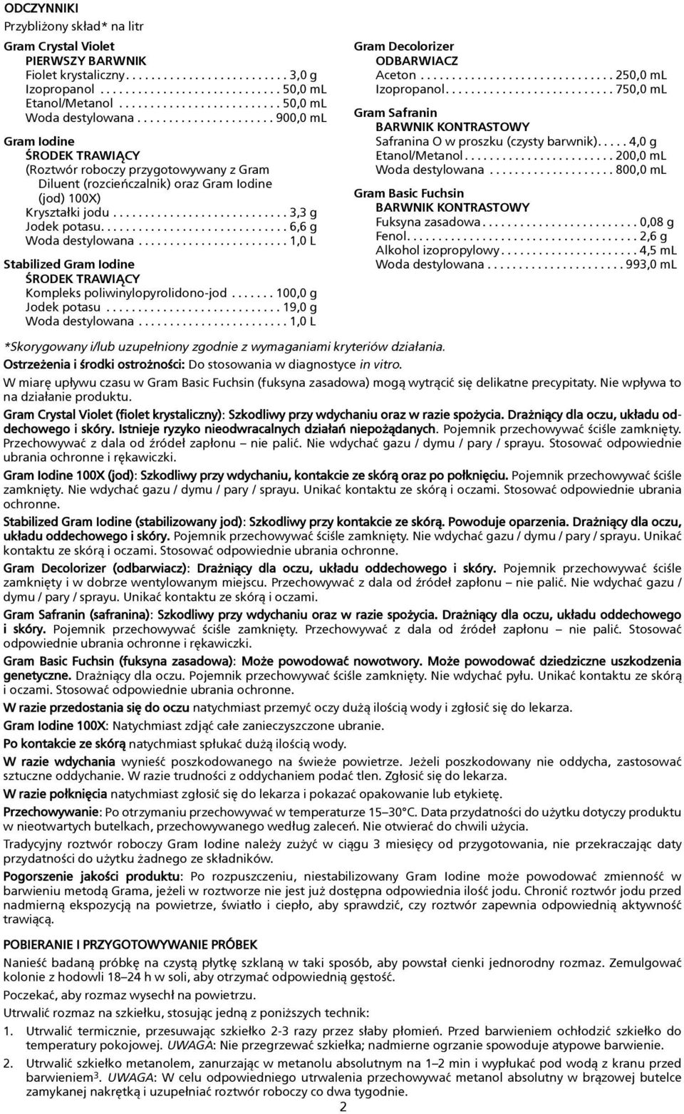 ........................... 3,3 g Jodek potasu.............................. 6,6 g Woda destylowana........................ 1,0 L Stabilized Gram Iodine ŒRODEK TRAWI CY Kompleks poliwinylopyrolidono-jod.