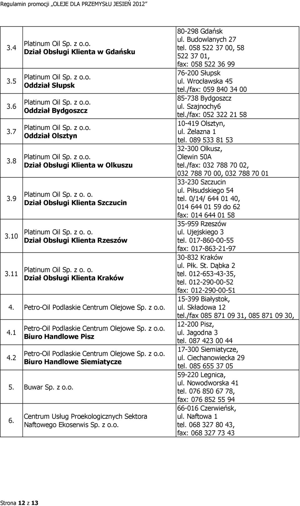 Petro-Oil Podlaskie Centrum Olejowe Sp. z o.o. 4.1 4.2 Petro-Oil Podlaskie Centrum Olejowe Sp. z o.o. Biuro Handlowe Pisz Petro-Oil Podlaskie Centrum Olejowe Sp. z o.o. Biuro Handlowe Siemiatycze 5.