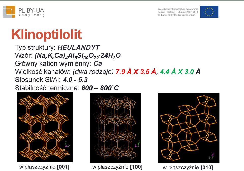 9 Å X 3.5 Å, 4.4 Å X 3.0 Å Stosunek Si/Al: 4.0-5.