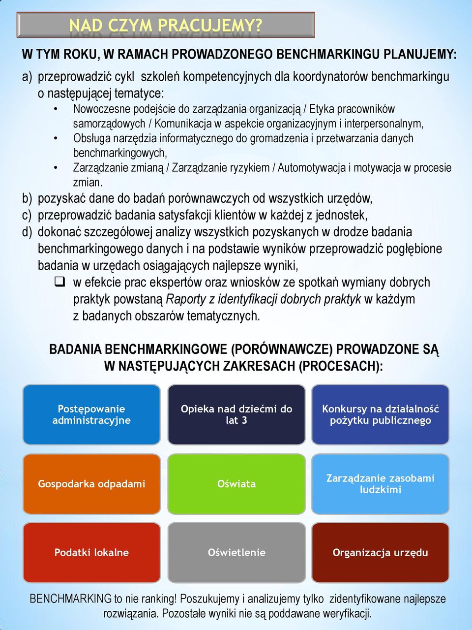 organizacją / Etyka pracowników samorządowych / Komunikacja w aspekcie organizacyjnym i interpersonalnym, Obsługa narzędzia informatycznego do gromadzenia i przetwarzania danych benchmarkingowych,