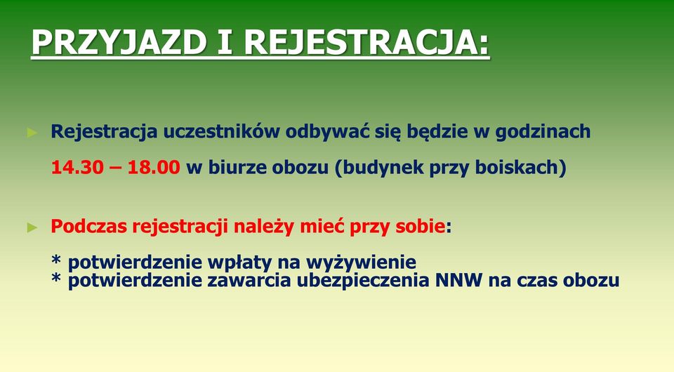 00 w biurze obozu (budynek przy boiskach) Podczas rejestracji