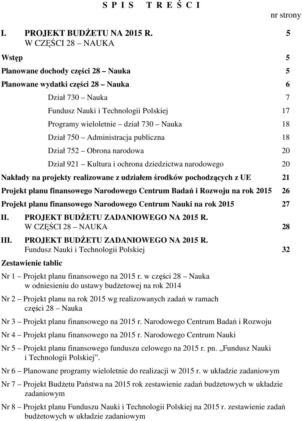 Dział 750 Administracja publiczna 18 Dział 752 Obrona narodowa 20 Dział 921 Kultura i ochrona dziedzictwa narodowego 20 Nakłady na projekty realizowane z udziałem środków pochodzących z UE 21 Projekt