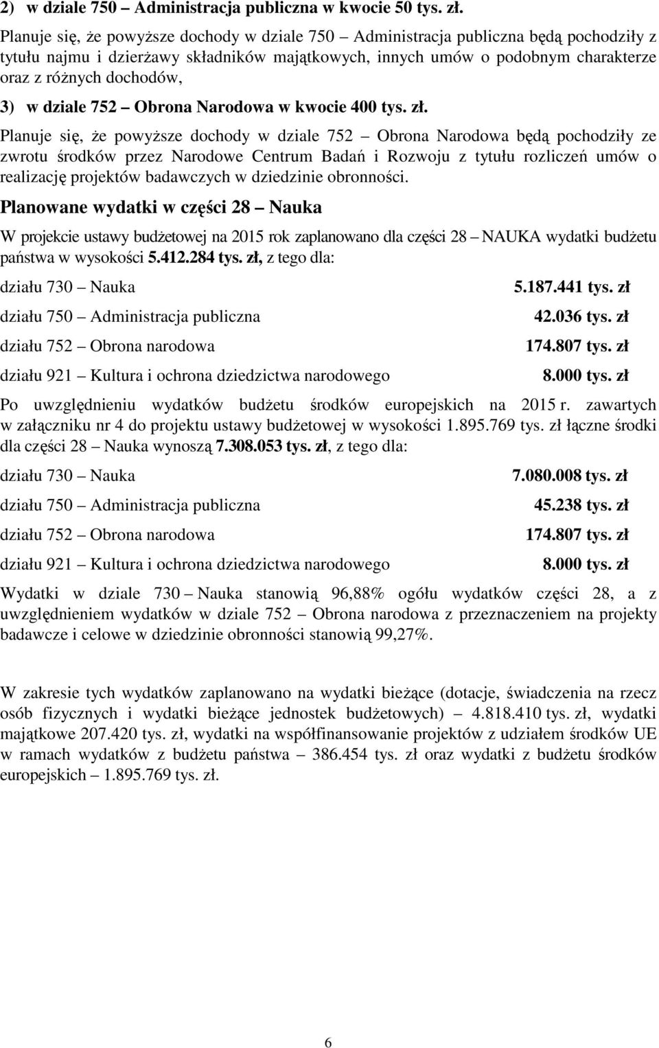 w dziale 752 Obrona Narodowa w kwocie 400 tys. zł.