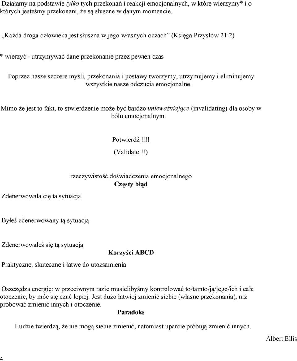 utrzymujemy i eliminujemy wszystkie nasze odczucia emocjonalne. Mimo że jest to fakt, to stwierdzenie może być bardzo unieważniające (invalidating) dla osoby w bólu emocjonalnym. Potwierdź!!!! (Validate!