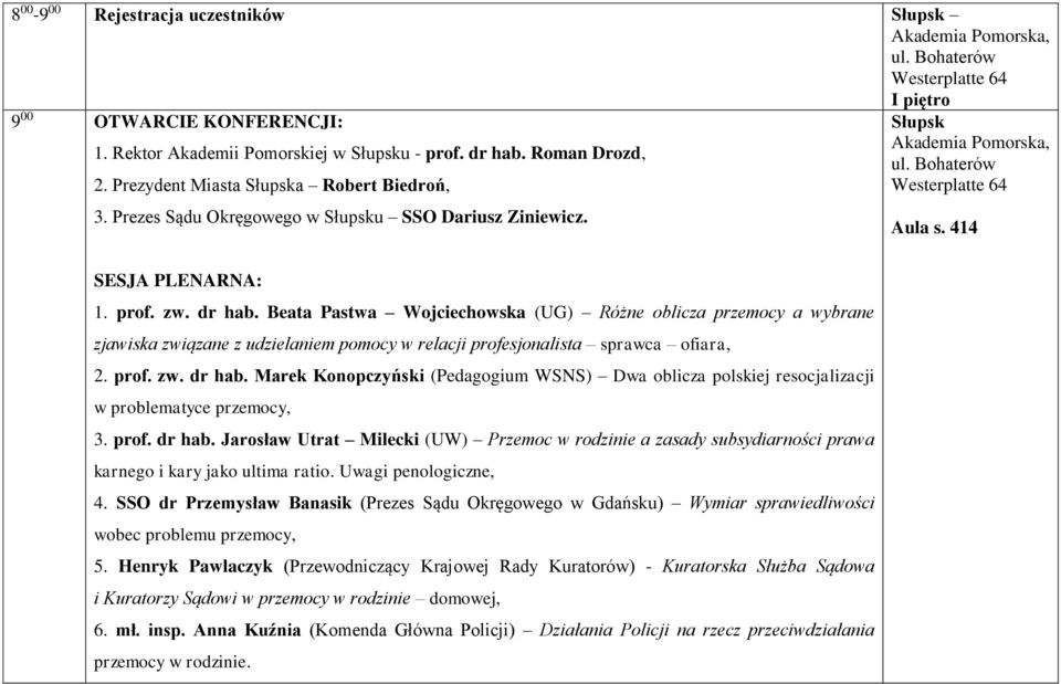 Beata Pastwa Wojciechowska (UG) Różne oblicza przemocy a wybrane zjawiska związane z udzielaniem pomocy w relacji profesjonalista sprawca ofiara, 2. prof. zw. dr hab.