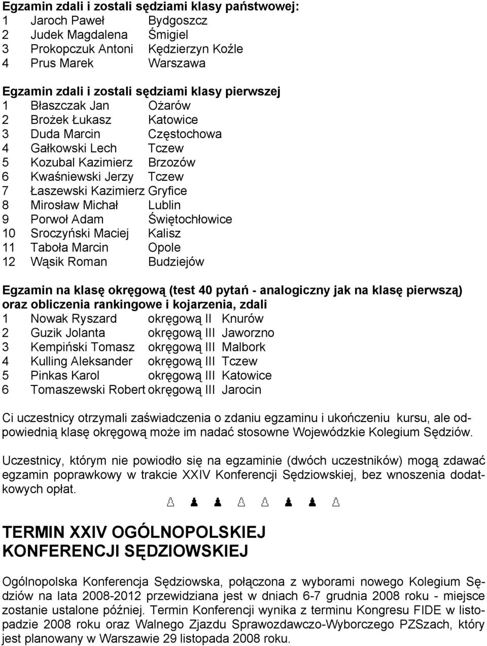 Mirosław Michał Lublin 9 Porwoł Adam Świętochłowice 10 Sroczyński Maciej Kalisz 11 Taboła Marcin Opole 12 Wąsik Roman Budziejów Egzamin na klasę okręgową (test 40 pytań - analogiczny jak na klasę