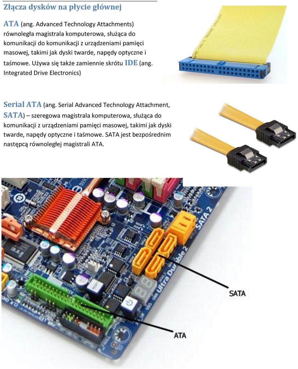 takimi jak dyski twarde, napędy optyczne i taśmowe. Używa się także zamiennie skrótu IDE (ang. Integrated Drive Electronics) Serial ATA (ang.