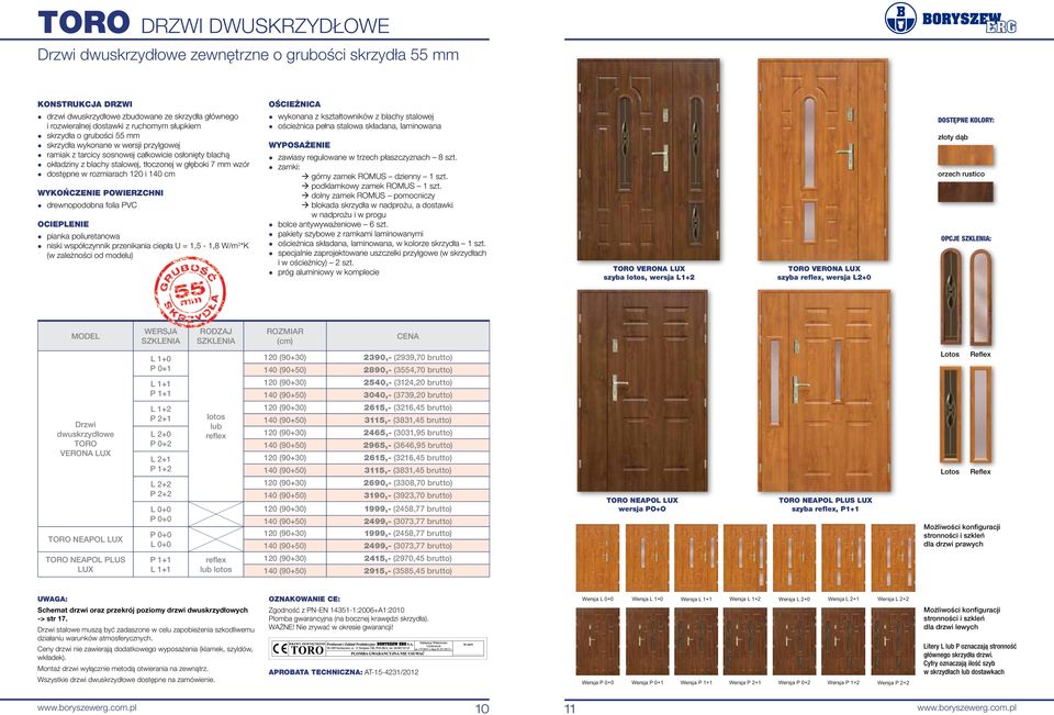 powierzchni drewnopodobna folia PVC Ocieplenie pianka poliuretanowa niski współczynnik przenikania ciepła U = 1,5-1,8 W/m 2 *K (w zależności od modelu) OŚcieżnicA wykonana z kształtowników z blachy