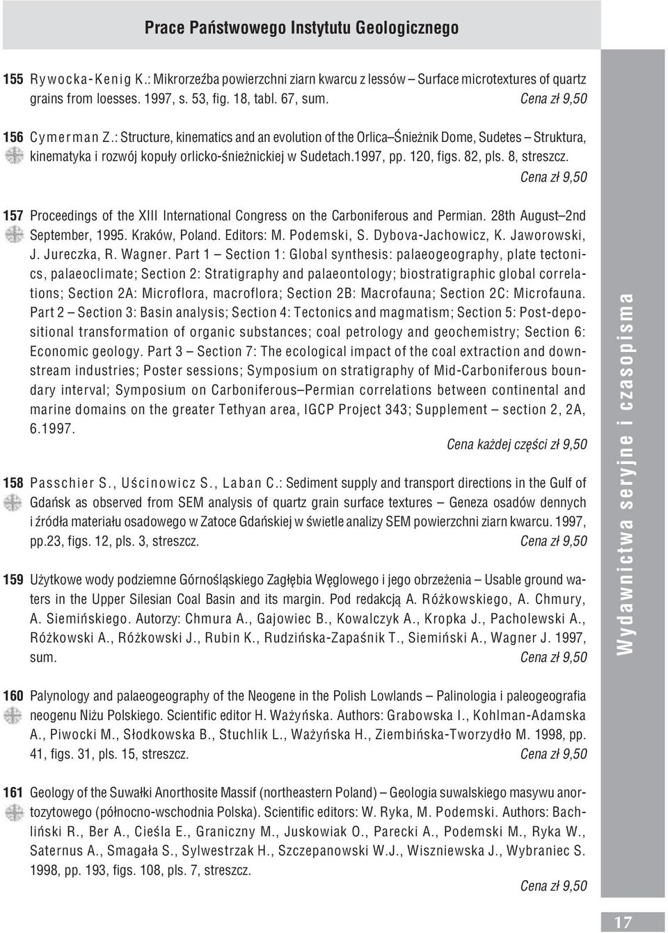 82, pls. 8, streszcz. Cena z³ 9,50 157 Proceedings of the XIII International Congress on the Carboniferous and Permian. 28th August 2nd September, 1995. Kraków, Poland. Editors: M. Podemski, S.