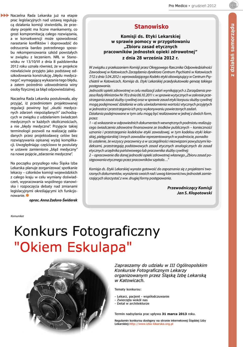 NRL w Stanowisku nr 13/10/VI z dnia 8 października 2012 roku uznała również, że w projekcie niewłaściwie przyjęto jako podstawę odszkodowania konstrukcję błędu medycznego, wymagającą wykazania tego