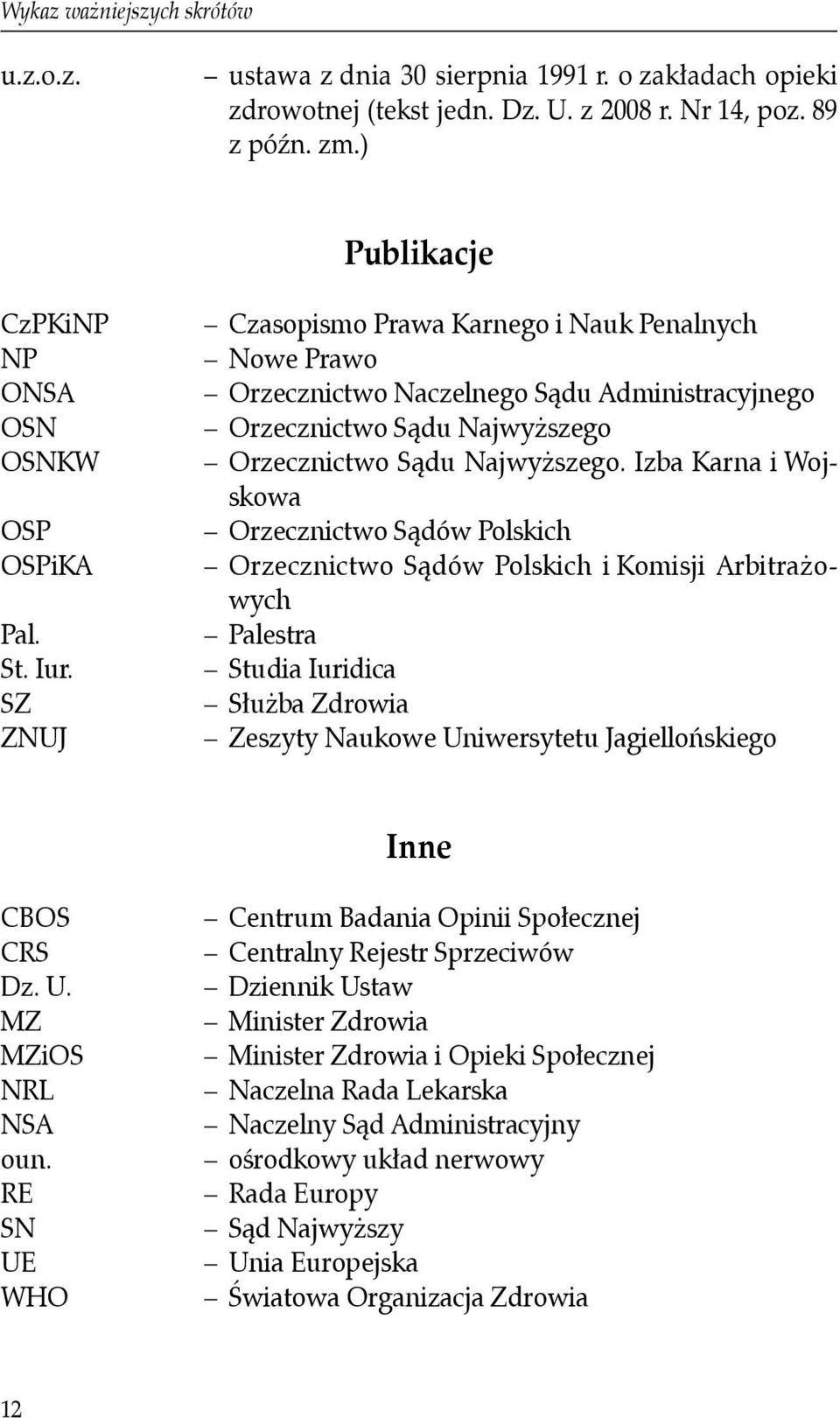 SZ ZNUJ Czasopismo Prawa Karnego i Nauk Penalnych Nowe Prawo Orzecznictwo Naczelnego Sądu Administracyjnego Orzecznictwo Sądu Najwyższego Orzecznictwo Sądu Najwyższego.