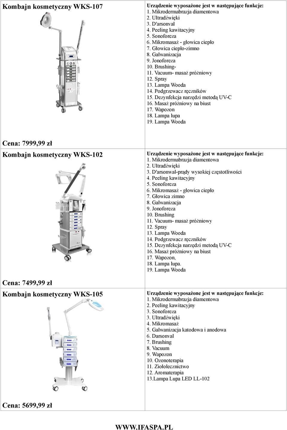 Dezynfekcja narzędzi metodą UV-C 16. Masaż próżniowy na biust 17. Wapozon 18. Lampa lupa 19.