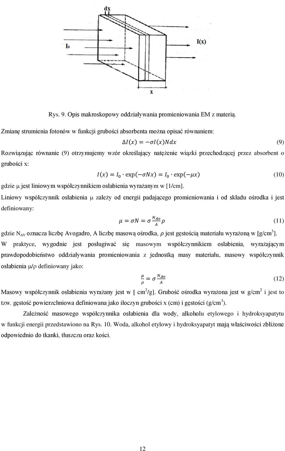 absorbent o grubości x: gdzie jest liniowym współczynnikiem osłabienia wyrażanym w [1/cm].