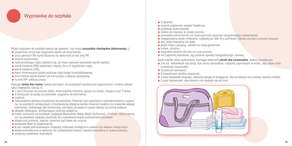 wyniki badań), wynik badania GBS wykonany między 33 a 37 tygodniem ciąży, wynik badania USG, karty informacyjne (jeżeli podczas ciąży byłaś hospitalizowana), inne istotne wyniki badań lub konsultacji