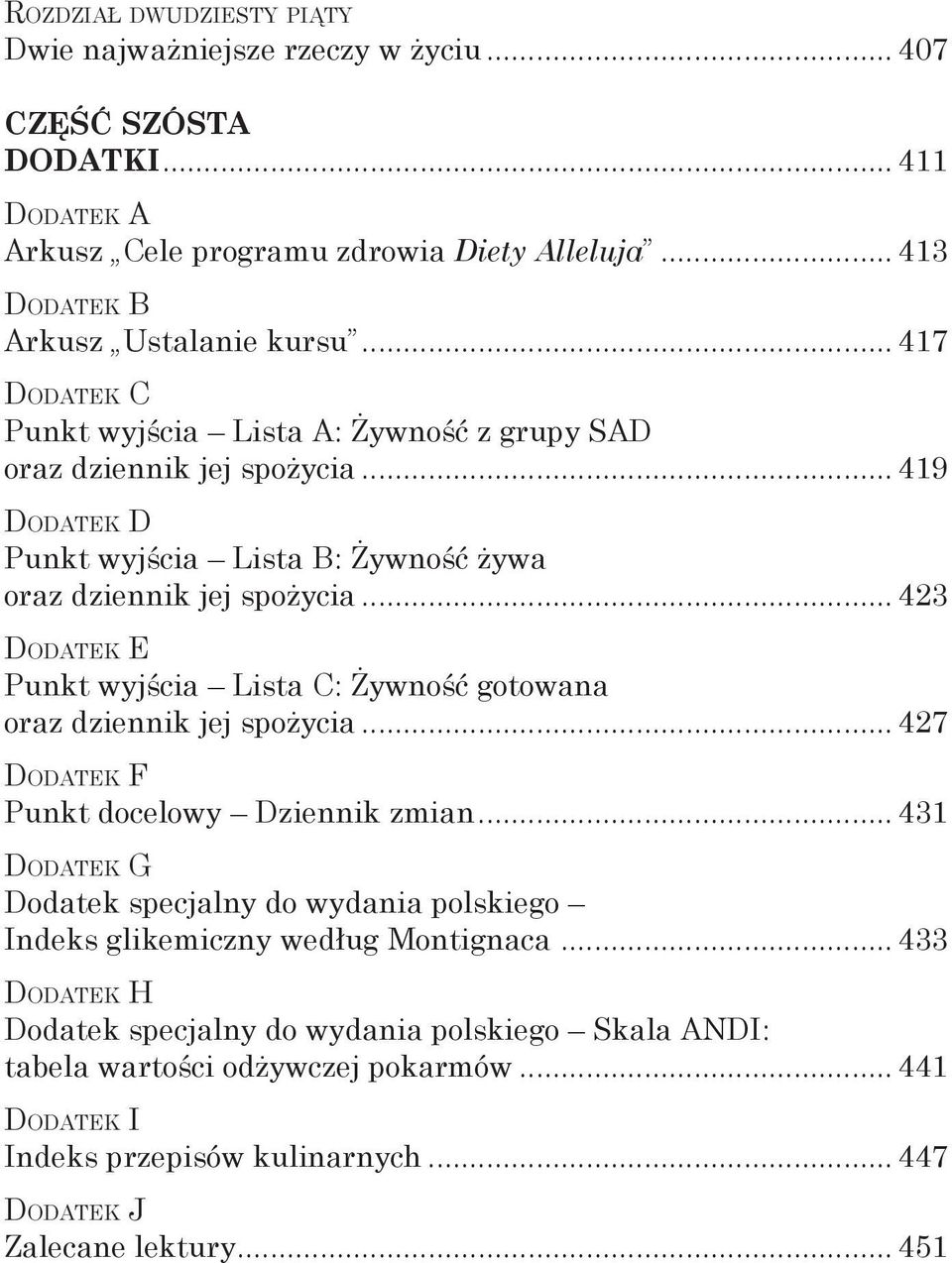 .. 423 Dodatek E Punkt wyjścia Lista C: Żywność gotowana oraz dziennik jej spożycia... 427 Dodatek F Punkt docelowy Dziennik zmian.