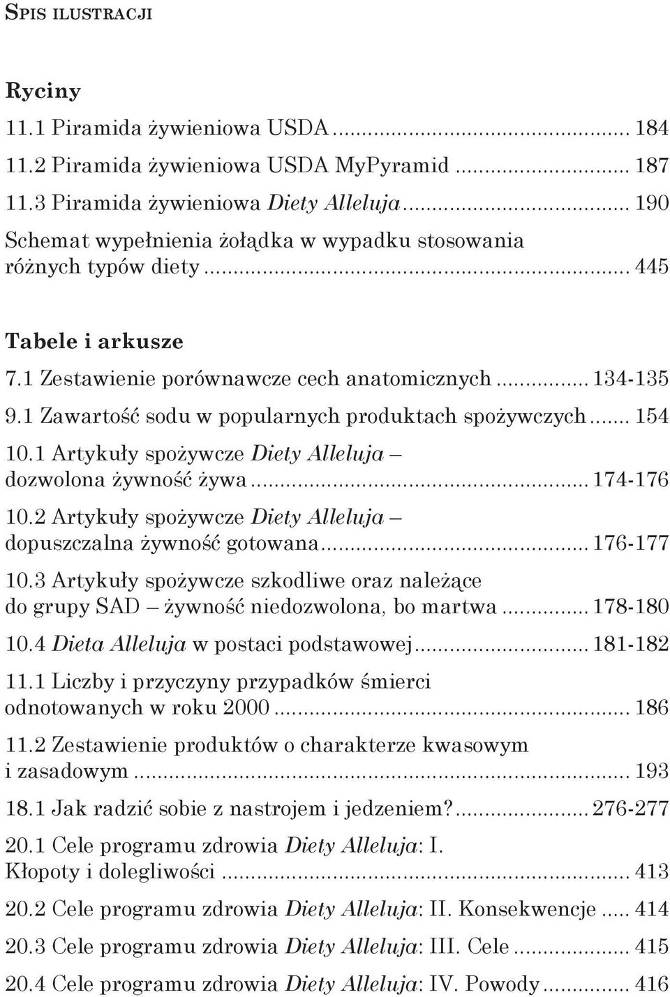 1 Zawartość sodu w popularnych produktach spożywczych... 154 10.1 Artykuły spożywcze Diety Alleluja dozwolona żywność żywa...174-176 10.