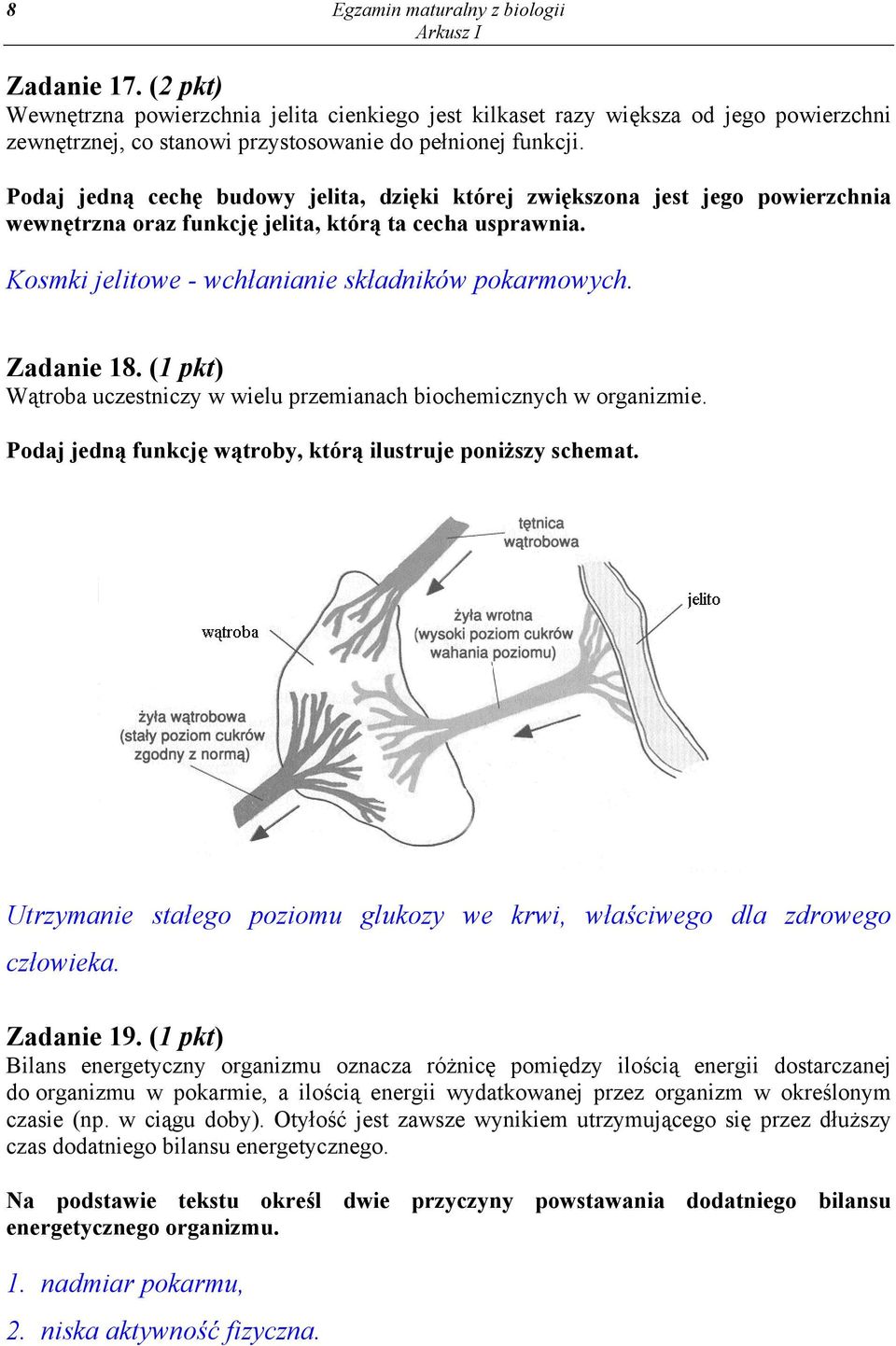 Zadanie 18. (1 pkt) Wątroba uczestniczy w wielu przemianach biochemicznych w organizmie. Podaj jedną funkcję wątroby, którą ilustruje poniższy schemat.